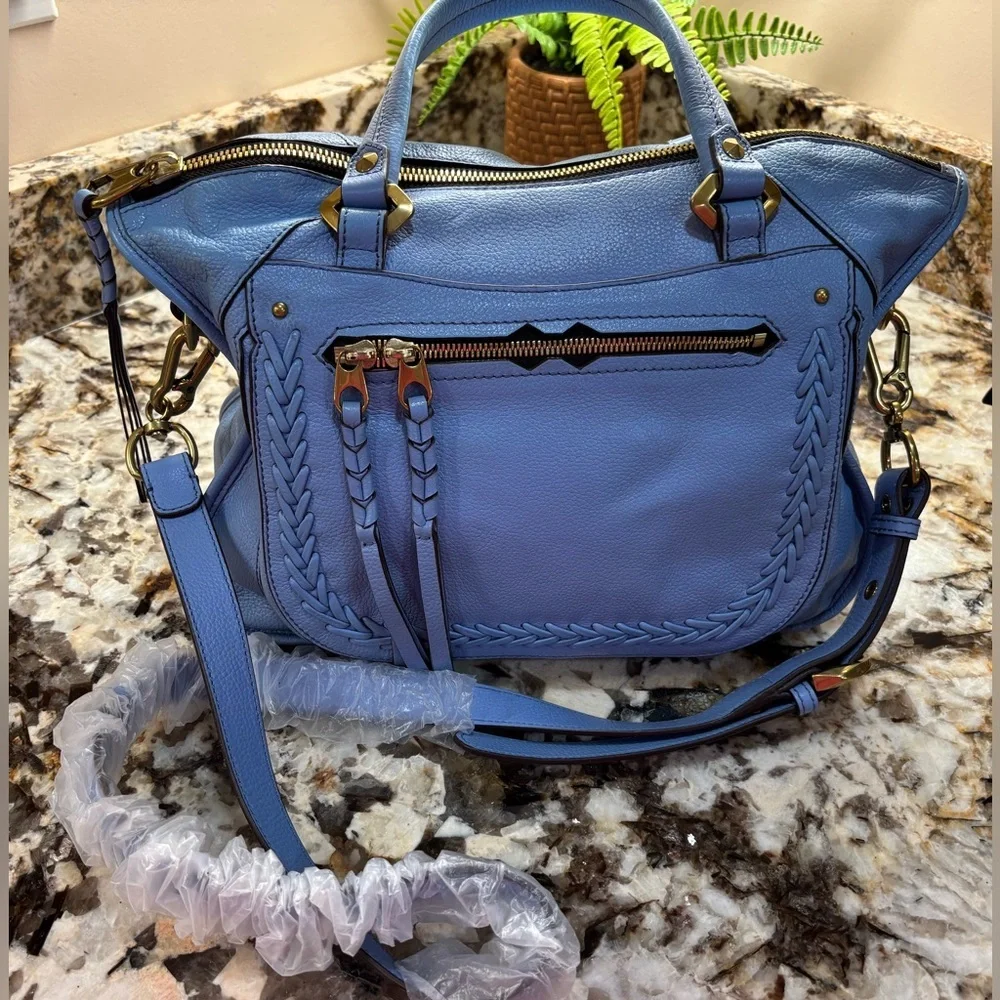 orYANY Sky Blue Leather Satchel with Gold Accents NEW!